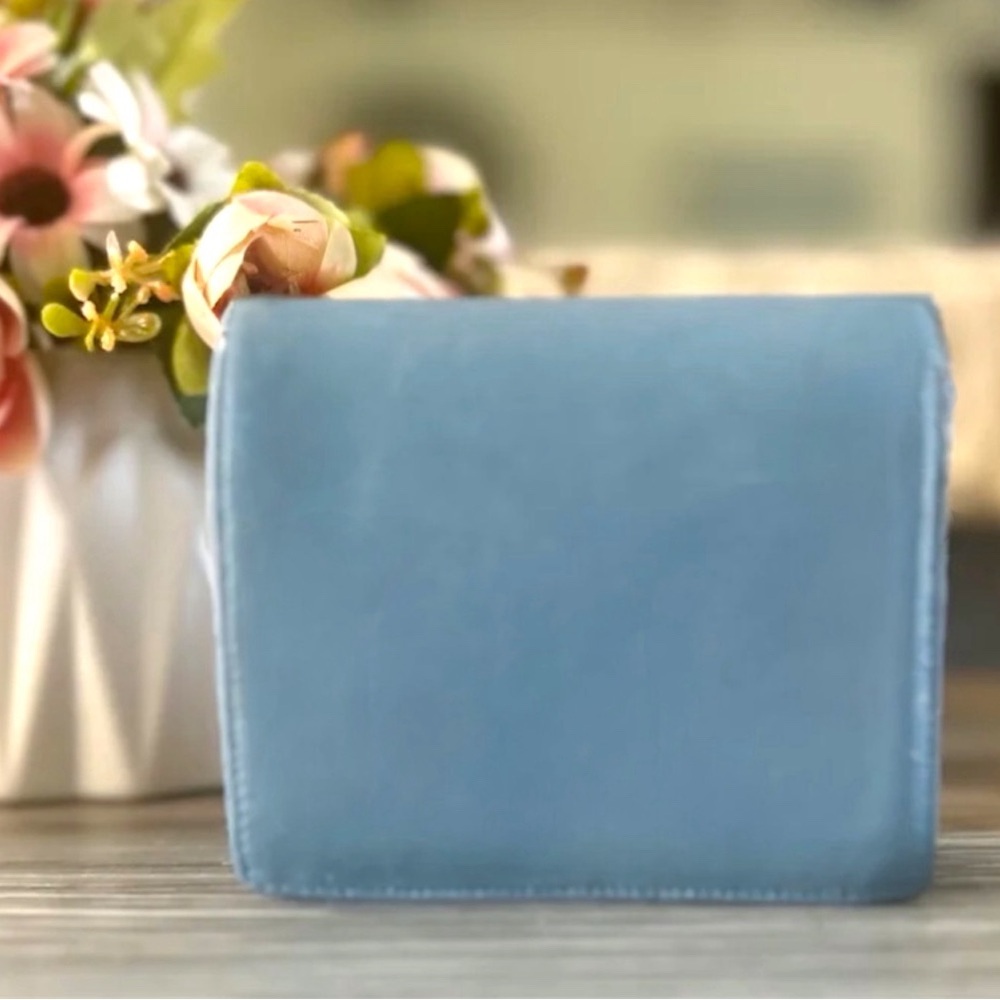 Dior Rare Dusty Sky Blue Soft Lambskin Genuine Leather Compact Wallet Purse - Picture 6 of 12